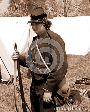 Young Union reenactor with a musket at the â€œBattle of Libertyâ€ - Bedford, Virginia Editorial Stock Photo